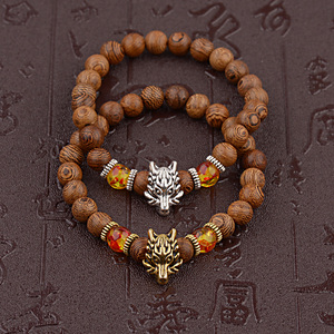 Pulsera de Piedra Volcánica Natural con Cuentas de Madera, Energía Curativa, Cabeza de Dragón - Product Image 1