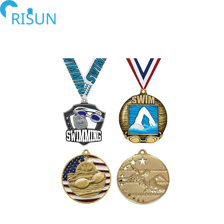 Großhandel Zink legierung Custom Logo Weiche Emaille Metall Druckguss 3D Sport Schwimmen Marathon Award Medaille für Souvenir mit Band