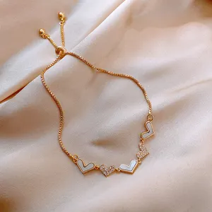 Bracelet ajustable à la mode en or, cinq étoiles d'amour, perceuse à eau, Pull ajustable, 2021