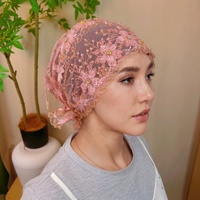 Gorro Turbante de Malla con Encaje Floral y Cuentas para Mujeres Musulmanas, con Lazo Trasero, Múltiples Colores, Elegante Pañuelo para la Cabeza para Uso Diario y Fiestas