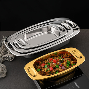 Plat de service <span class=keywords><strong>rectangulaire</strong></span> profond, style coréen minimaliste, polyvalent, à double poignée, fond plat, pour poisson grillé, pot sec commercial et écrevisses - Product Image 1