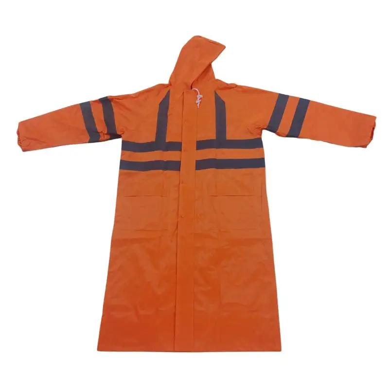 Vente à chaud Imperméable en polyester/PVC avec capuche attachée à bande réfléchissante haute visibilité cachée dans le col Bonne qualité Prix d'usine pour la pluie