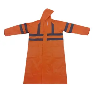 Hot-sale Polyester/PVC Raincoat with High-vis Reflective Tape Attached Hood Hidden in Collar Good Quality Factory Price for Rain