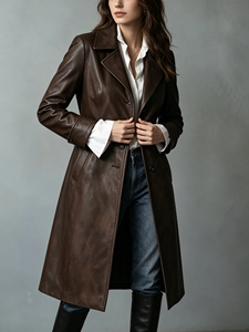 Abrigo Largo Personalizable con Cuello Solapa para Mujer, Cortavientos de Cintura Ajustada para el Día a Día, Oficina, Negocios, Casual - Product Image 2