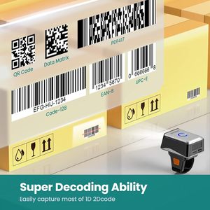 Kablosuz Bluetooth <span class=keywords><strong>USB</strong></span> kablolu ekran tarama giyilebilir Mini halka 2D 1D Qr barkod okuyucu barkod tarayıcı POS envanter kütüphanesi için - Product Image 5