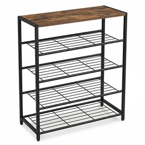 Five Tier Metal Shoe <b>Rack</b> With Wood Top Space Saving Storage For Sneakers <b>Boots</b> High Heels Indoor Shoe Organizer - Product Image 2