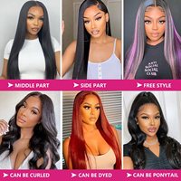 Perruques lisses en cheveux humains, densité 200%, perruque frontale en dentelle HD 13x6, 24 pouces, pour femmes noires