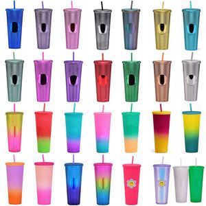Reusable 24oz Double Wall Colored Acrylic Tumbler Plastic Water Bottle Bulk <b>Cold</b> Drinks Tumbler <b>Cups</b> With Lid and Straw - Product Image 5