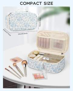 Bolsa de Maquillaje Floral Pequeña, Portátil, de Doble Capa, con Compartimento para Brochas, para Viajes y Artículos de Aseo - Product Image 3