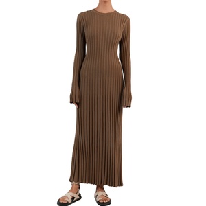 Autunno e inverno a maniche lunghe a girocollo abito in maglia Slim tinta tinta unita maglione con fondo vestito a maglia per donna - Product Image 1