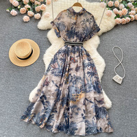 Style populaire été imprimé robe transparente Maxi dame robe a-ligne élégante femme robe Sexy