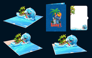 3D <b>Pop</b> <b>Up</b> Stitch Surfing <b>Card</b> D.i.s.n.e.y Lilo & Stitch Ocean Wave Birthday Greeting <b>Card</b> Wholesale - Product Image 4