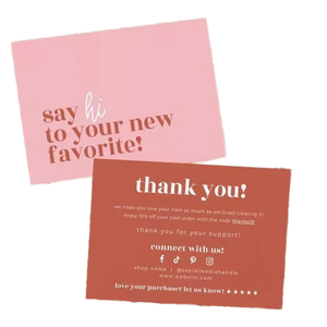 Cartes de remerciement professionnelles personnalisées finition mate terracotta pêche poétique avec inserts d'emballage pour petites commandes de magasins - Product Image 1