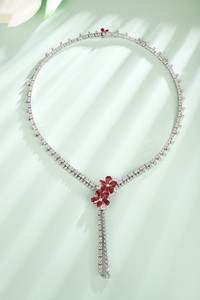 Collana di lusso lunga con nappine a forma di fiore in argento 925 con pietra preziosa coltivata da laboratorio collana <span class=keywords><strong>rubino</strong></span> per donna accessori di tendenza - Product Image 4