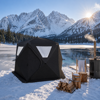 Tente Chaude de Pêche sur Glace Warmfire, Sauna, 600D Oxford, Triple Couche, Imperméable, Thermique, Une Chambre, Montage Rapide Automatique, Carrée, pour Événements