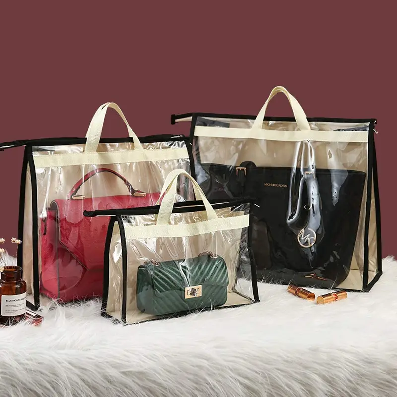 4 size optional Clear Handbag Storage Bags Purse Organizer for Closet/Zipper Hanging Storage Bag for Handbags