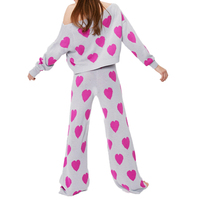 Vente en gros de pyjamas surdimensionnés personnalisés à col bateau en forme de cœur pantalon de jogging ensemble de pulls pour femmes en tricot de polyamide jacquard deux pièces