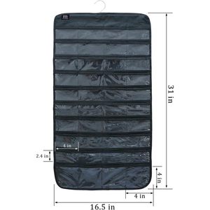 Organisateur de bijoux suspendu, 80 poches, noir, rectangulaire, pour femmes et filles, style moderne, tissu non tissé - Product Image 3