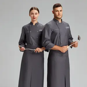 Chef Workwear Poly/Cotton In-Stock Chef Uniform Black Hotel Baker uniforms WIth Cloth Covered Buttons