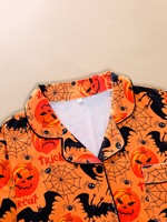 Ensemble de vêtements de détente d'Halloween pour femmes, chemise à manches longues boutonnée noire imprimée fantôme et citrouille, tenue de nuit assortie à taille élastique