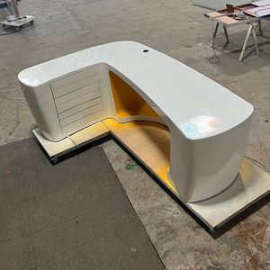 Bàn Tròn Cạnh L Hình Dạng Cổ Điển Đương Đại Văn Phòng Bảng Điều Hành Màu Trắng Bóng - Product Image 5