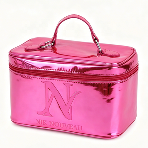 Waterproof Women PU Leather Zipper Pouch Glossy Silver Embossed Logo Cosmetic Bag with Best Price Women Toiletry Bag - Product Image 3