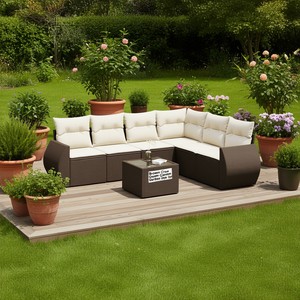 Ensemble de canapés de jardin en rotin brun crème, mobilier d'extérieur moderne, résistant aux intempéries, coussins inclus - Product Image 2