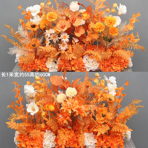 Vente en gros rangée de fleurs <span class=keywords><strong>orange</strong></span> brûlées décoration de mariage ventilateur plante artificielle fleurs artificielles chemins pour mariage - Product Image 3