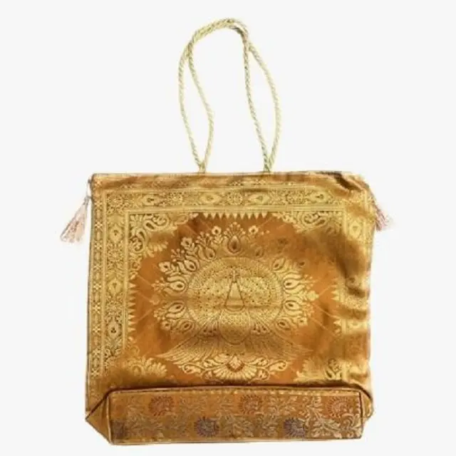 इको-फैशन ब्रोकेड बैग महिलाओं के लिए बनारसी सिल्क बैग लड़कियों के लिए शोल्डर पर्स भारतीय शादी के बैग के लिए उपयोग