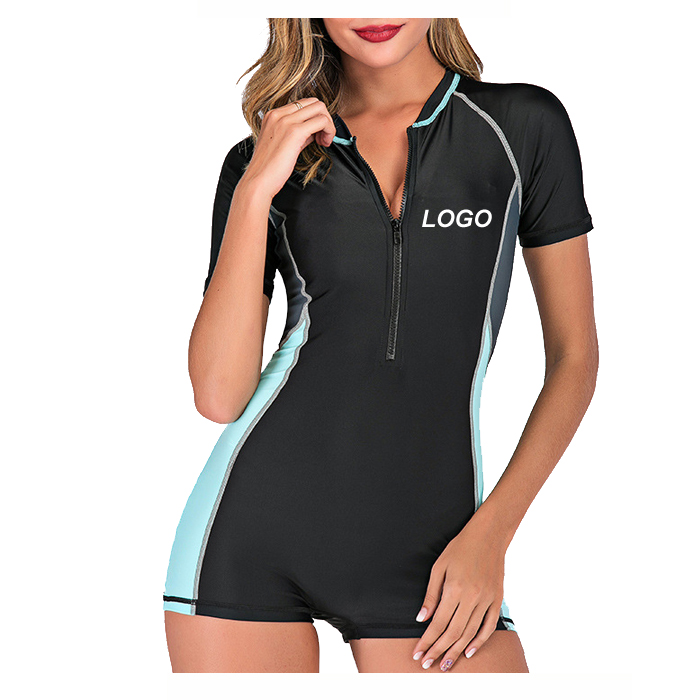 Спортивный пляжный купальник с коротким рукавом, сексуальные купальные костюмы на молнии спереди, цельный костюм для серфинга на заказ