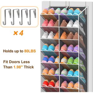 Over The Door <b>Shoe</b> Organizer 20 Pockets Breathable Mesh Hanging Rack For Closet <b>Storage</b> Dark Grey Rectangle Shape Hook Type - Product Image 4