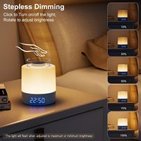 Lampe de chevet LED télécommandée avec horloge, affichage du niveau de batterie, température tricolore, rechargeable par USB, 1200 mA