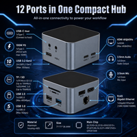Dock USB-C 12-in-1 4K untuk USB 2.0 10Gbps Gigabit LAN/TF/Audio 100W PD Aluminium Hub - Tersedia