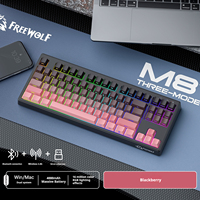 FreeWolf M87V2 87-Key Tri-Mode BT Wireless RGB Backlit Keyboard PBT Keycaps Mechanical Feel for Office & Gaming