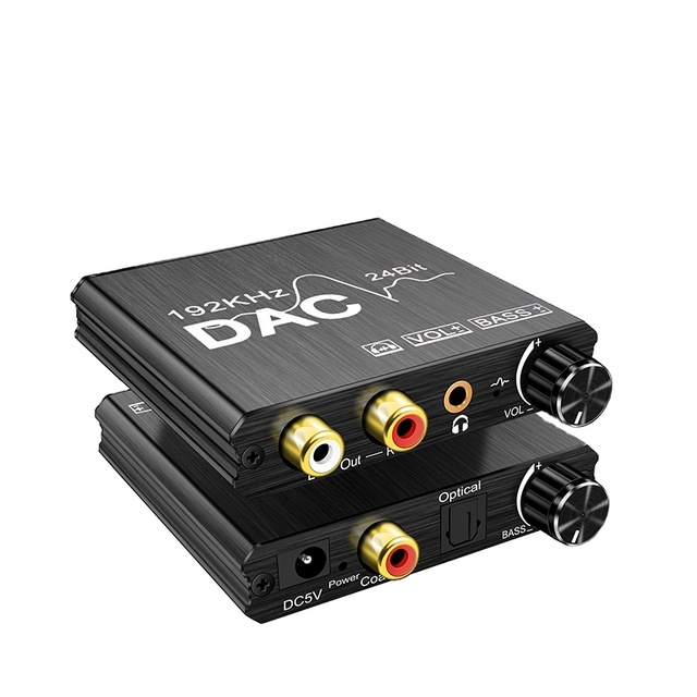 DAC Converter Volume and Bass Controls Optical Coaxial Digital to Analog Audio Converter
