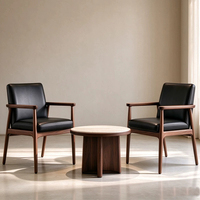 Fauteuil de salle à manger BST Mid-Century Modern en noyer avec assise rembourrée en cuir pour salle à manger et salon