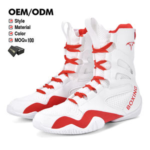 Bottes de boxe et de lutte professionnelles pour hommes, chaussures de musculation respirantes, résistantes à l'usure, antidérapantes, en cuir véritable - Product Image 1