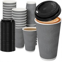 Lot de 100 gobelets à café jetables en papier épais de 16 oz, anti-fuite, avec couvercles, parois ondulées, isolation thermique pour boissons chaudes et froides