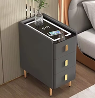 Table de chevet moderne en bois massif avec chargeur USB sans fil, rangement et haut-parleur intelligent - Trois tiroirs pour chambre à coucher