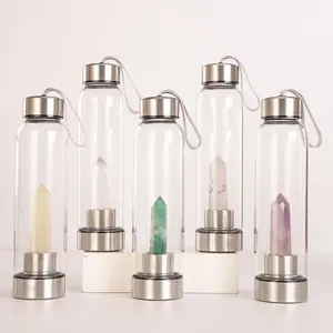 Feiyou Custom Elixir Amethyst gemstone infuser printed drinking water bottle natural quartz stone glass crystal water bottle