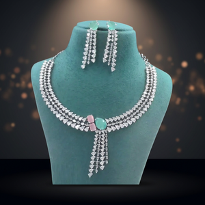 Ensemble de bijoux en laiton avec diamants américains en gros, collier et boucles d'oreilles, accessoires de mariée pour mariées, demoiselles d'honneur et événements de mariage - Product Image 3