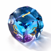 Ensemble de dés polyédriques en cristal de verre dégradé bleu violet, 7 pièces, dés à chiffres encreés d'or pour jeux de société de table Dragons TRPG
