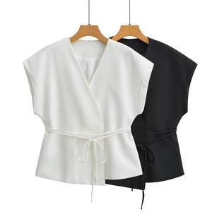 Gilet doppiopetto in <span class=keywords><strong>lino</strong></span> da <span class=keywords><strong>donna</strong></span> per il commercio estero <span class=keywords><strong>pantaloni</strong></span> a pieghe tinta unita Set da <span class=keywords><strong>donna</strong></span> stile elegante Hot Cross-Border - Product Image 3