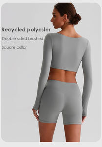 Nouveau haut de sport respirant et léger à manches longues <span class=keywords><strong>pour</strong></span> le yoga, vente en gros, chemise de compression, col carré, haut court <span class=keywords><strong>pour</strong></span> femme - Product Image 2