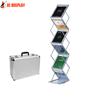 Floor Standing Aluminum <strong>Magazine</strong> Shelf For Exhibition Brochure Holder Stand