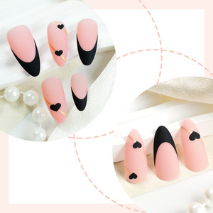 <span class=keywords><strong>Uñas</strong></span> Postizas Francesas Negras, Fabricante de <span class=keywords><strong>Uñas</strong></span> Postizas de Cobertura Completa, Forma de Almendra, Francesas Escarchadas, 24 Piezas, <span class=keywords><strong>Diseño</strong></span> de Corazón de San Valentín - Product Image 3