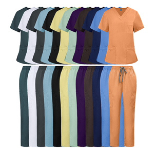 Plus de poches sur le dessus Conçu anneau de carte de travail Décolleté élégant Uniformes pour femmes avec poches à l'ourlet Haut et pantalon droit Ensembles d'allaitement - Product Image 2