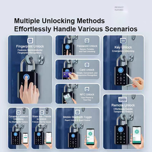 Serrure de porte biométrique numérique personnalisée de classe IP67 avec application mobile BT, en alliage d'aluminium noir, petit <span class=keywords><strong>cadenas</strong></span> intelligent <span class=keywords><strong>à</strong></span> empreintes digitales - Product Image 6