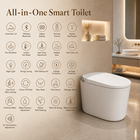 WC intelligent monobloc personnalisable avec bidet intégré, cuvette carrée, réservoir encastré, pompe de surpression, chasse automatique, siège chauffant, drainage S-Trap/P-Trap