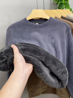 Benutzerdefiniertes LOGO Herren Dicker Vintage Winter Rundhals-Pullover Olefin-Fleece Gefüttert 220g Strickpullover
